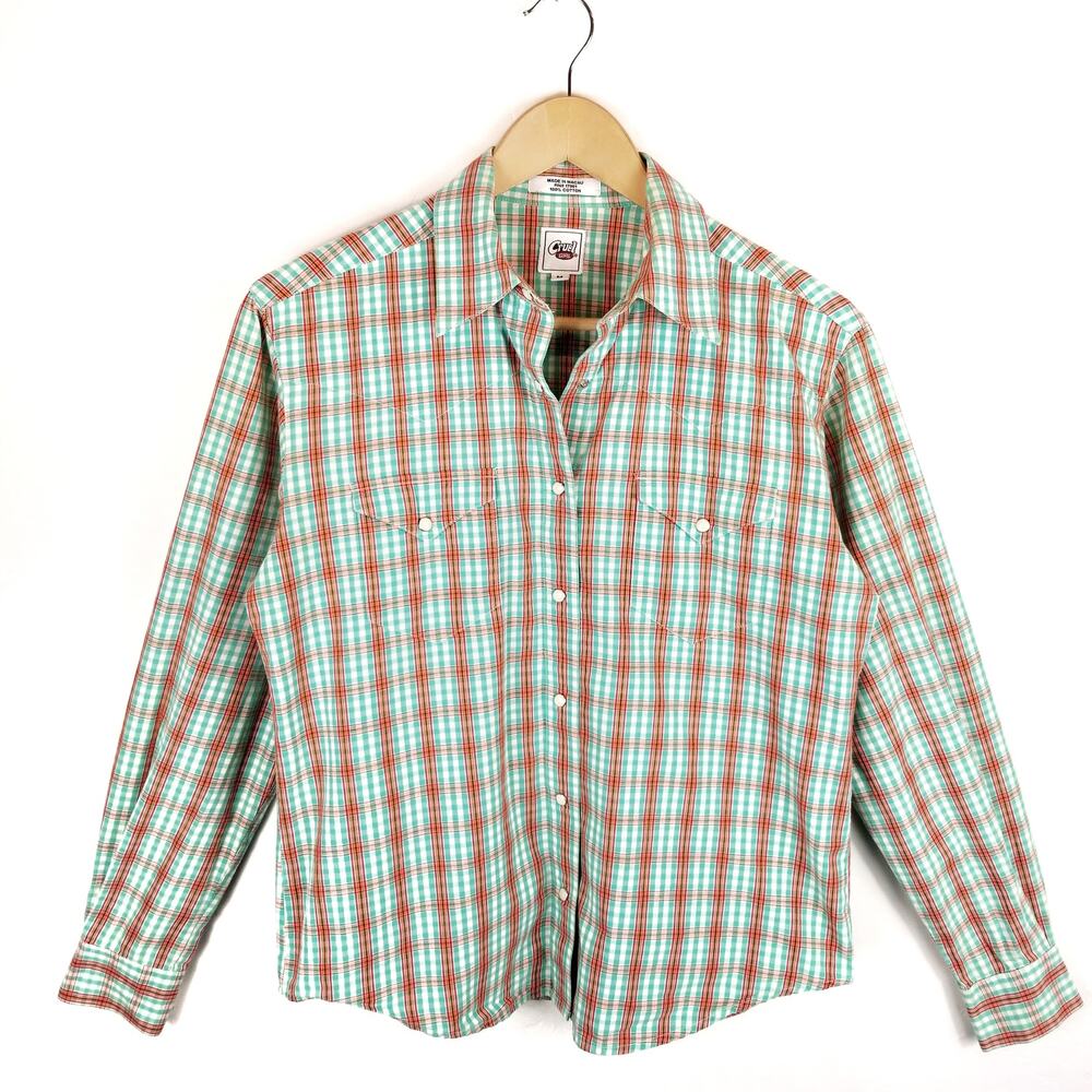 Cruel Girl Women's Plaid Western Shirt Pearl Snap Front Size Medium